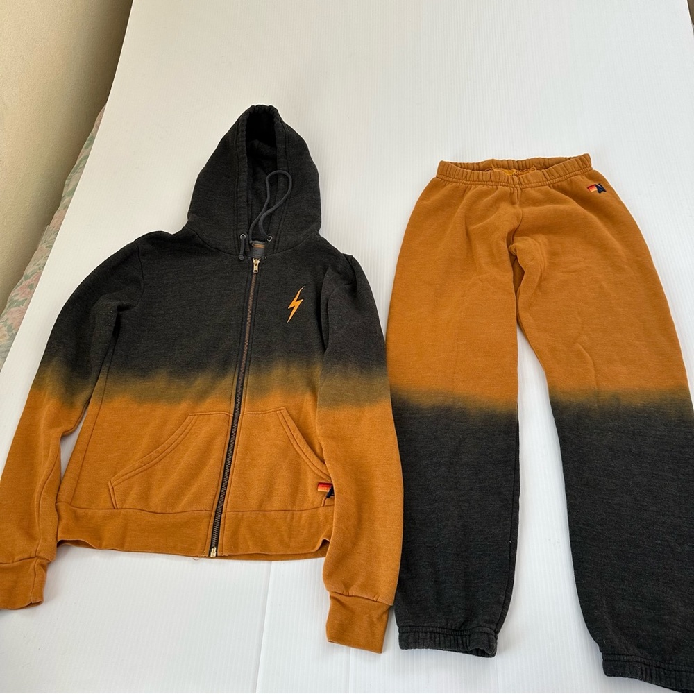 Aviator Nation Hoodie & Jogger Set Nugget Gold/Charcoal Ombré, XS
